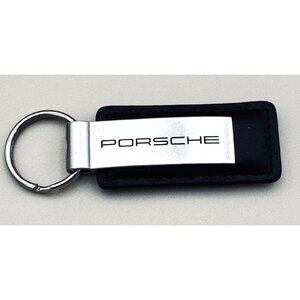 Porsche Metal and Black Leather Key Chain Porsche Center San Antonio Texas